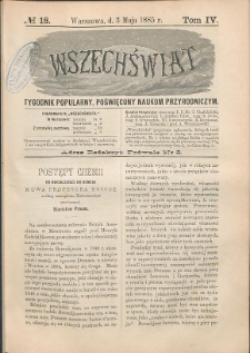 Wszechświat : Tygodnik popularny, poświęcony naukom przyrodniczym, 1885, T. 4, nr 18