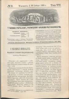 Wszechświat : Tygodnik popularny, poświęcony naukom przyrodniczym, 1888, T. 7, nr 9