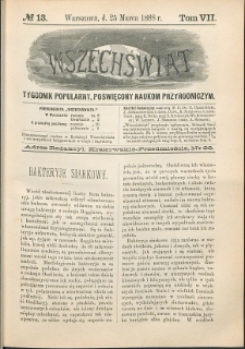 Wszechświat : Tygodnik popularny, poświęcony naukom przyrodniczym, 1888, T. 7, nr 13