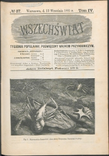 Wszechświat : Tygodnik popularny, poświęcony naukom przyrodniczym, 1885, T. 4, nr 37
