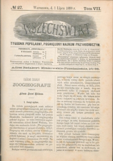 Wszechświat : Tygodnik popularny, poświęcony naukom przyrodniczym, 1888, T. 7, nr 27