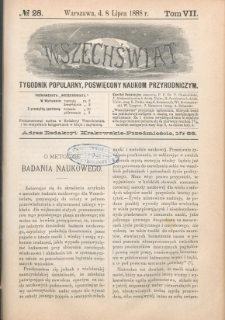 Wszechświat : Tygodnik popularny, poświęcony naukom przyrodniczym, 1888, T. 7, nr 28