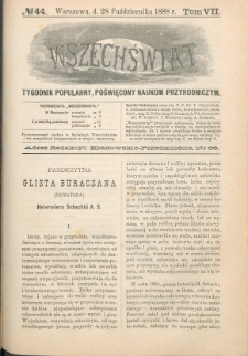 Wszechświat : Tygodnik popularny, poświęcony naukom przyrodniczym, 1888, T. 7, nr 44