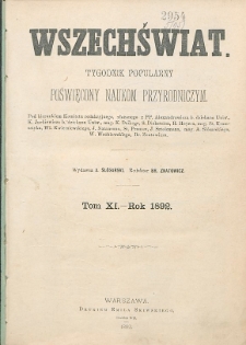 Wszechświat : Tygodnik popularny, poświęcony naukom przyrodniczym, 1892, T. 11, spis artykułów porządkiem abecadłowym nazwisk autorów