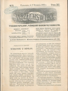 Wszechświat : Tygodnik popularny, poświęcony naukom przyrodniczym, 1892, T. 11, nr 3