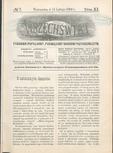 Wszechświat : Tygodnik popularny, poświęcony naukom przyrodniczym, 1892, T. 11, nr 7