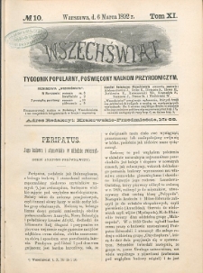 Wszechświat : Tygodnik popularny, poświęcony naukom przyrodniczym, 1892, T. 11, nr 10