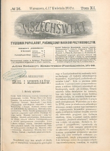 Wszechświat : Tygodnik popularny, poświęcony naukom przyrodniczym, 1892, T. 11, nr 16