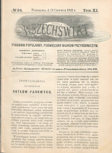 Wszechświat : Tygodnik popularny, poświęcony naukom przyrodniczym, 1892, T. 11, nr 24