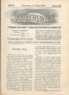 Wszechświat : Tygodnik popularny, poświęcony naukom przyrodniczym, 1892, T. 11, nr 27