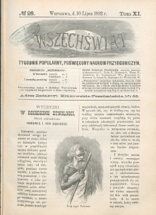 Wszechświat : Tygodnik popularny, poświęcony naukom przyrodniczym, 1892, T. 11, nr 28