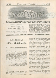 Wszechświat : Tygodnik popularny, poświęcony naukom przyrodniczym, 1892, T. 11, nr 29