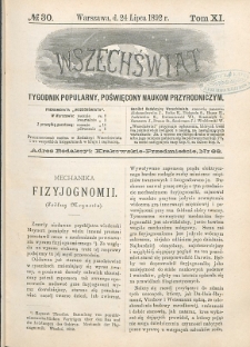 Wszechświat : Tygodnik popularny, poświęcony naukom przyrodniczym, 1892, T. 11, nr 30