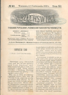 Wszechświat : Tygodnik popularny, poświęcony naukom przyrodniczym, 1892, T. 11, nr 40