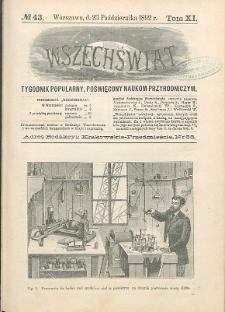 Wszechświat : Tygodnik popularny, poświęcony naukom przyrodniczym, 1892, T. 11, nr 43