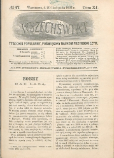 Wszechświat : Tygodnik popularny, poświęcony naukom przyrodniczym, 1892, T. 11, nr 47