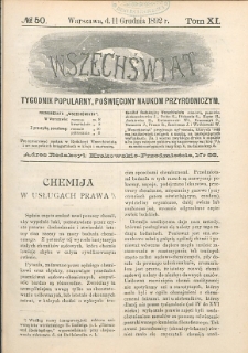 Wszechświat : Tygodnik popularny, poświęcony naukom przyrodniczym, 1892, T. 11, nr 50