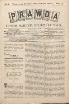 Prawda : tygodnik polityczny, społeczny i literacki, 1900, R. 20, nr 1