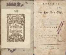 Über den deutschen Styl ; im Auszuge von Theodor Heinsius. [4. verm. und verb. Aufl.]