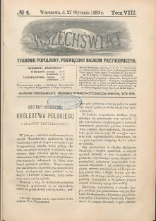 Wszechświat : Tygodnik popularny, poświęcony naukom przyrodniczym, 1889, T. 8, nr 4
