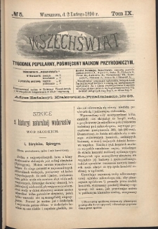 Wszechświat : Tygodnik popularny, poświęcony naukom przyrodniczym, 1890, T. 9, nr 5