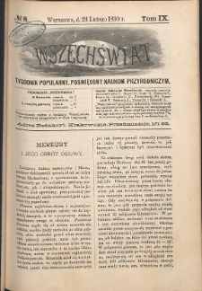 Wszechświat : Tygodnik popularny, poświęcony naukom przyrodniczym, 1890, T. 9, nr 8