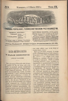 Wszechświat : Tygodnik popularny, poświęcony naukom przyrodniczym, 1890, T. 9, nr 9