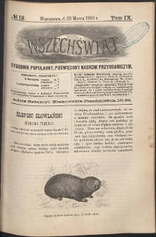 Wszechświat : Tygodnik popularny, poświęcony naukom przyrodniczym, 1890, T. 9, nr 12