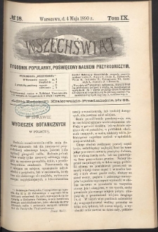 Wszechświat : Tygodnik popularny, poświęcony naukom przyrodniczym, 1890, T. 9, nr 18