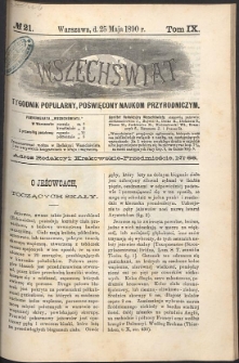 Wszechświat : Tygodnik popularny, poświęcony naukom przyrodniczym, 1890, T. 9, nr 21