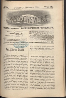 Wszechświat : Tygodnik popularny, poświęcony naukom przyrodniczym, 1890, T. 9, nr 24