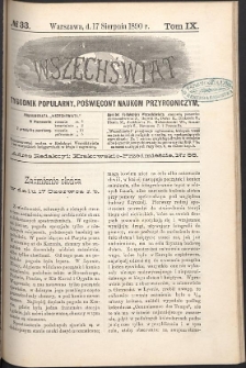 Wszechświat : Tygodnik popularny, poświęcony naukom przyrodniczym, 1890, T. 9, nr 33