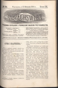 Wszechświat : Tygodnik popularny, poświęcony naukom przyrodniczym, 1890, T. 9, nr 35