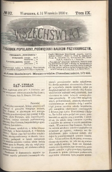 Wszechświat : Tygodnik popularny, poświęcony naukom przyrodniczym, 1890, T. 9, nr 37
