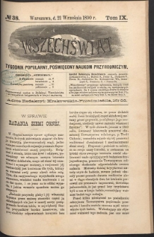Wszechświat : Tygodnik popularny, poświęcony naukom przyrodniczym, 1890, T. 9, nr 38