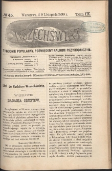 Wszechświat : Tygodnik popularny, poświęcony naukom przyrodniczym, 1890, T. 9, nr 45