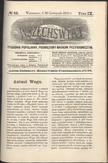 Wszechświat : Tygodnik popularny, poświęcony naukom przyrodniczym, 1890, T. 9, nr 48