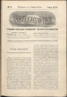 Wszechświat : Tygodnik popularny, poświęcony naukom przyrodniczym, 1895, T. 14, nr 5