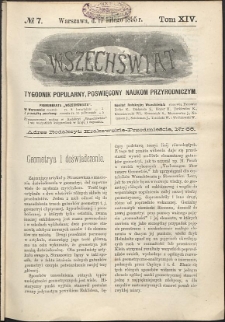 Wszechświat : Tygodnik popularny, poświęcony naukom przyrodniczym, 1895, T. 14, nr 7