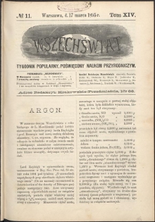 Wszechświat : Tygodnik popularny, poświęcony naukom przyrodniczym, 1895, T. 14, nr 11