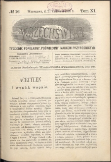 Wszechświat : Tygodnik popularny, poświęcony naukom przyrodniczym, 1895, T. 14, nr 16