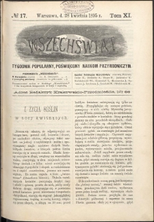 Wszechświat : Tygodnik popularny, poświęcony naukom przyrodniczym, 1895, T. 14, nr 17