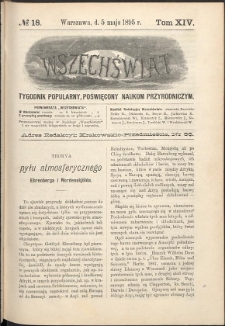 Wszechświat : Tygodnik popularny, poświęcony naukom przyrodniczym, 1895, T. 14, nr 18