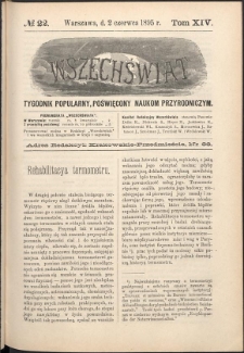 Wszechświat : Tygodnik popularny, poświęcony naukom przyrodniczym, 1895, T. 14, nr 22