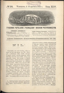 Wszechświat : Tygodnik popularny, poświęcony naukom przyrodniczym, 1895, T. 14, nr 24