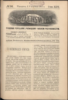 Wszechświat : Tygodnik popularny, poświęcony naukom przyrodniczym, 1895, T. 14, nr 36
