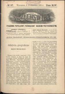 Wszechświat : Tygodnik popularny, poświęcony naukom przyrodniczym, 1895, T. 14, nr 37