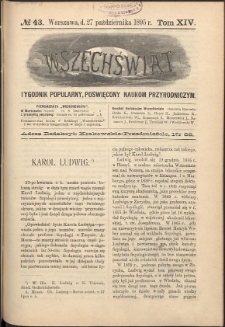 Wszechświat : Tygodnik popularny, poświęcony naukom przyrodniczym, 1895, T. 14, nr 43