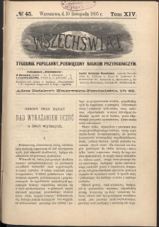Wszechświat : Tygodnik popularny, poświęcony naukom przyrodniczym, 1895, T. 14, nr 45