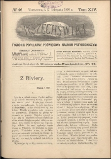 Wszechświat : Tygodnik popularny, poświęcony naukom przyrodniczym, 1895, T. 14, nr 46